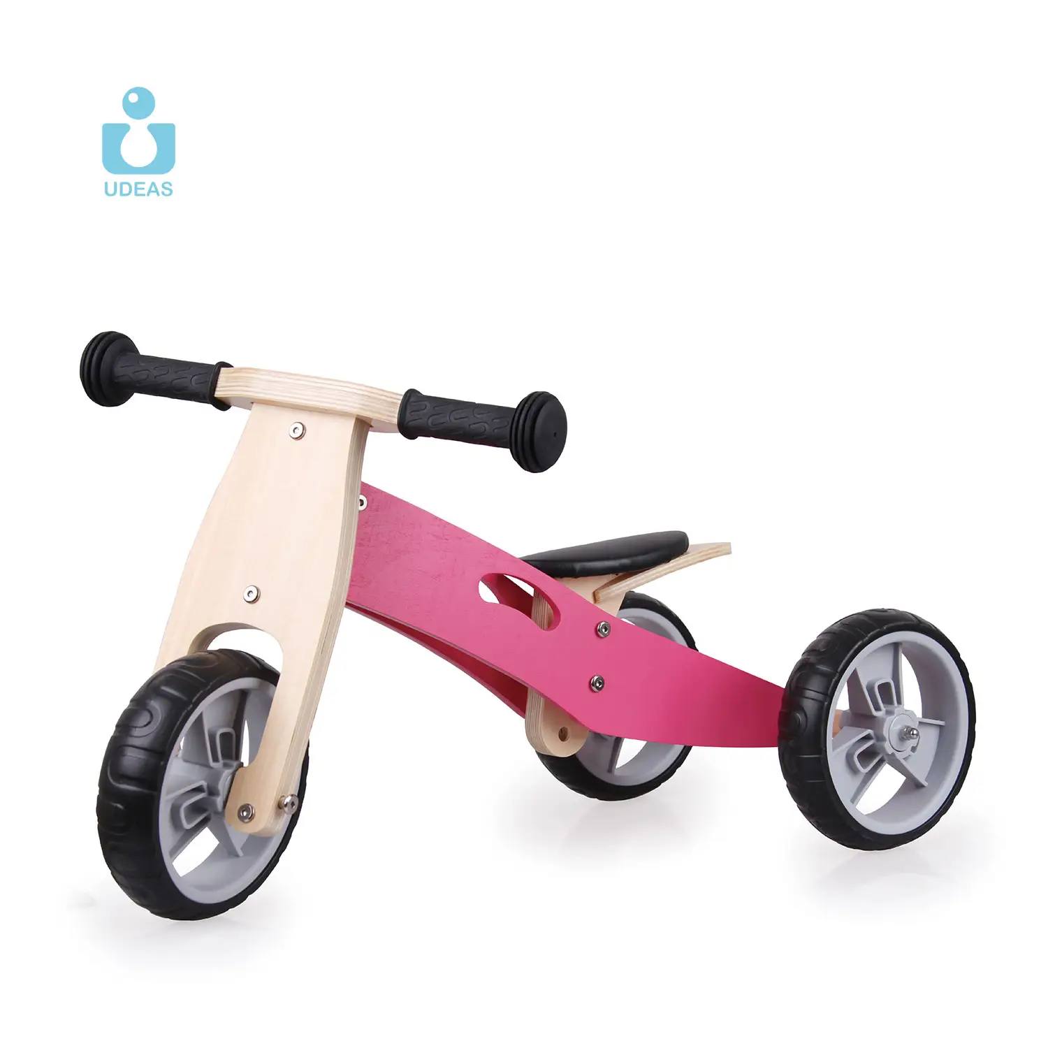 UDEAS 2 en 1 enfant en cuir PU coussin siège réglable enfant rose vélo d'équilibre en bois