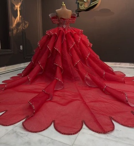 Abito da ballo rosso <span class=keywords><strong>abiti</strong></span> da sposa 2026 con perline e perle in pizzo <span class=keywords><strong>abiti</strong></span> da sposa di grandi dimensioni spazza treno Vestidos De Novia formato personalizzato - Product Image 3