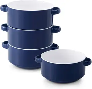 热销瓷制法式洋葱陶瓷汤碗-独家经典优雅设计带手柄双耳汤杯