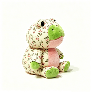 Rana de peluche personalizada con estampado floral, vientre peludo rosa y almohadillas verde menta, tela floral vintage estilo cottagecore - Product Image 2