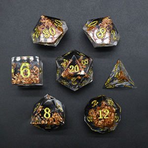 Jeu de dés polyédriques DND de 7 pièces, entièrement dorés, noirs brillants, pour <span class=keywords><strong>Dragon</strong></span> et Dungenous - Product Image 2