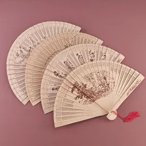Wholesale Customised Fragrant Wood Fan Chinese Style Summer Folding Fan Ancient Style Cheongsam Fan For Wedding Party