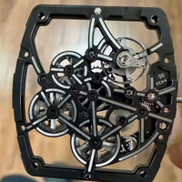 Montre Homme Haut de Gamme en Fibre de Carbone, Boîtier Tonneau Squelette, Fond Transparent, Mouvement Intégré à Remontage Manuel, Montre Sport et Affaires