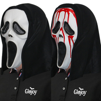 Topeng Scream Putih Menyeramkan dengan Tudung, Wajah Hantu Horor untuk Kostum Pesta Rumah Hantu Halloween, Dapat Disesuaikan