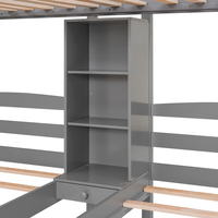 Litera Triple con Escaleras, Literas Individuales para 3, Litera de Madera con Escalera Incorporada y Cajón Pequeño para Niños y Adolescentes