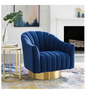Sillón de terciopelo de alta calidad, Silla giratoria con base de acero inoxidable dorado al mejor <span class=keywords><strong>precio</strong></span>, silla decorativa azul marino para sala de estar para eventos - Product Image 5