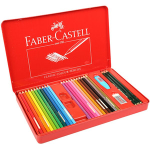 Matite Colorate <span class=keywords><strong>a</strong></span> Base d'Olio <span class=keywords><strong>Faber</strong></span>-Castell Classic, 48 Colori in Scatola di Ferro Rossa, Blocco da Disegno con 50 Fori per Matite, per Artisti - Product Image 5