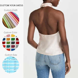 <span class=keywords><strong>Blusa</strong></span> de satén de poliéster OEM para mujer, sexy, con cuello halter, <span class=keywords><strong>espalda</strong></span> descubierta, lisa, teñida, vintage, casual, de verano, con agujeros, venta al por mayor - Product Image 2