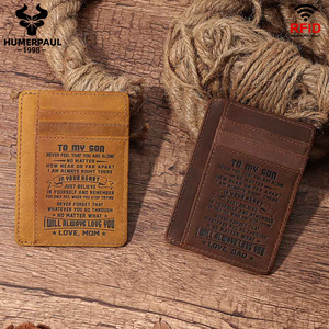 Tarjetero RFID Delgado de Cuero Crazy Horse Personalizado, Cartera Vintage para Tarjetas de Identificación, Regalo para Papá/Mamá/Hijo, Minimalista, para Bolsillo Delantero - Product Image 1