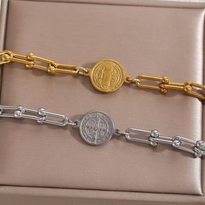 Nuevo Modelo de Brazalete de Acero Inoxidable con <span class=keywords><strong>Cruz</strong></span> de <span class=keywords><strong>San</strong></span> <span class=keywords><strong>Benito</strong></span>, Estilo Vintage, con Eslabones en Forma de U y Herradura - Product Image 3