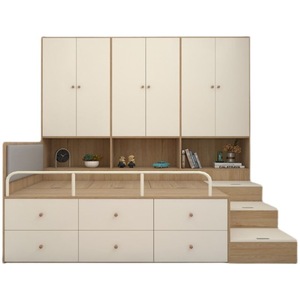 Cama Infantil Multifuncional Moderna de Laminado con <span class=keywords><strong>Armario</strong></span>, Cajones de Almacenamiento y <span class=keywords><strong>Escalera</strong></span> para Dormitorios Pequeños - Product Image 5