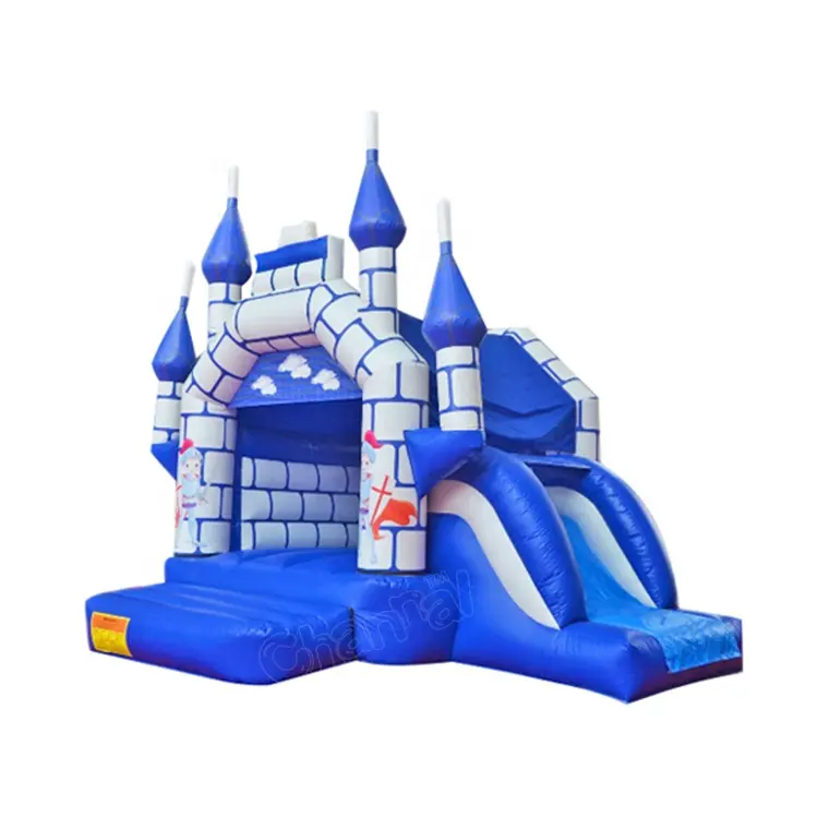 Classic white blue commercial bouncy castle jumping trampoline inflatable slide combo
