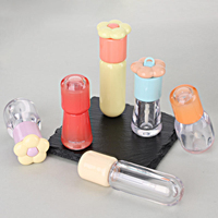 Emballage de tube à gloss cosmétique vide en forme de fleur, 4 ml, tube à gloss vide avec pinceau court