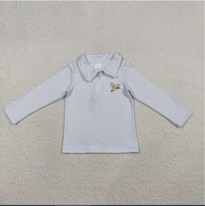 Pull à manches longues avec fermeture éclair pour garçons, imprimé à rayures et broderie de canard BT1638 - Product Image 3