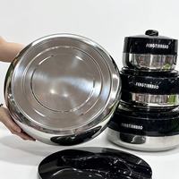 Lot de 4 chauffe-plats isothermes en acier inoxydable noir, 2L, 4L, 6L, 10L, avec poignée de transport, modèle 217 Hot Pot Set