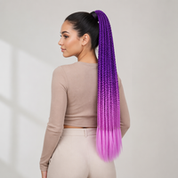 Queue de cheval tressée synthétique ombrée de 24 pouces, extensions de cheveux en fibre haute température avec élastique, vente en gros pour femmes