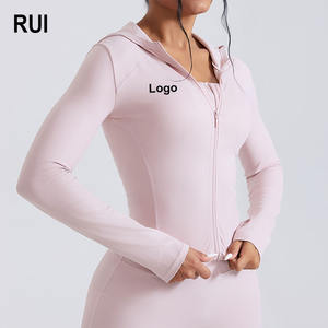 Chaqueta con capucha y cremallera RUIQUWIN con logo personalizado para mujer, transpirable, de secado rápido, ligera, para entrenamiento deportivo, fitness y yoga. - Product Image 1