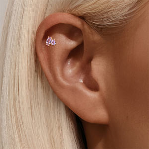 Orecchino Singolo in Argento 925 con Ametista Naturale a Occhio di Cavallo, Orecchino a Nappina con Piercing - Product Image 4