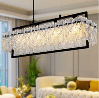 Lustre rectangulaire moderne en métal noir avec cristaux, suspension linéaire pour salle à manger et îlot de cuisine