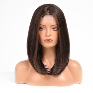 Peluca sintética de longitud media marrón FTL007, cabello natural, peluca a rayas rojas y marrones, peluca de encaje resistente al calor para uso diario para mujer - Product Image 2