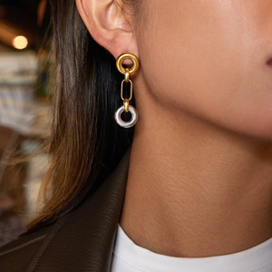 Geometric Drop Earrings Zinc Alloy Gold Silver Ring Chain Design Fashion Jewelry - Product Image 3
