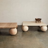 Table basse en marbre travertin au design moderne pour salon, base sphérique en pierre naturelle, table basse en travertin