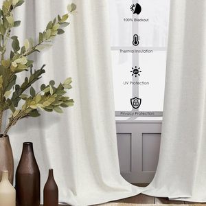84-inch Vải Lanh Tự nhiên màn cửa 100% màu đen ngà Kem Boho màn trắng trở lại Tab hiện đại trang trại nhiệt cách nhiệt cho - Product Image 6