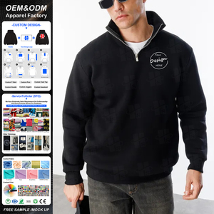OEM Custom Quarter Zipper Sweatshirt Custom Embroidery Logo Warm 80 Cotton 20 Polyester Fleece Black Casual <b>Mens</b> 1/4 Zip Hoodie - Product Image 1