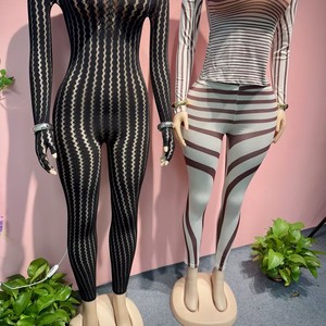2026 <strong>Women</strong> Valentine See Through Seamless Striped Jacquard One Piece Long Sleeve Jumpsuit <strong>Sexy</strong> <strong>Outfits</strong> for Woman - Product Image 3
