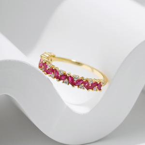 S925 Sterling Silver Gold Plated <b>Thin</b> Band <b>Ring</b> With Pink And White Zircon Stackable Jewelry Gift For Women Daily Party Wear - Product Image 3