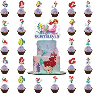 Placa de bolo de sereia para decoração de bolo princesa bandeira de desenho animado com inserção de cartão para venda