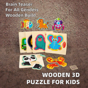 Puzzle en bois 3D d'animaux de dessin animé, jouet éducatif pour enfants, formes de puzzle pour enfants, apprentissage de l'intelligence - Product Image 2