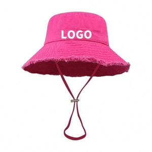 Gorra de pescador coreana de color caramelo para mujer con logo metálico, borde deshilachado con borlas y cuerda, visera, sombreros de cubo para hombre - Product Image 3
