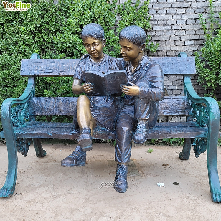 子供と本を読む少女の彫刻 Outdoor-Garden-Decor-Life-Size