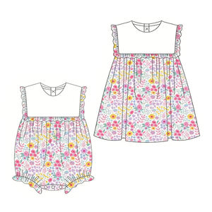 Pantalones Cortos Casuales Personalizados de Algodón y Elastano Transpirables con Estampado Floral para Niñas, Vestido con Volantes para Niñas Pequeñas, Ropa para Hermanas - Product Image 1