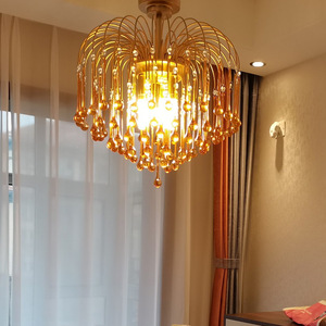 French-Style Glass <b>Crystal</b> Teardrop <b>Chandelier</b> Luxury Light Living Room Dining Master Bedroom Warm LED Eye Caring Pendant Middle - Product Image 2