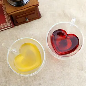 Chiaro regalo resistente a doppia parete tè bicchieri da birra amorevole tazza da caffè tazza in vetro trasparente a forma di cuore