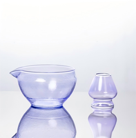 En stock, bol à matcha en verre transparent givré multicolores de haute qualité avec bec verseur, ensemble de support pour chawan à matcha pour la cérémonie du thé matcha