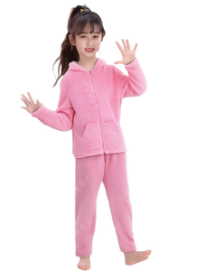 Te221r 2 Pijamas de lana para mujer con capucha y cremallera, conjunto de ropa de dormir informal de color liso, ropa de invierno de manga larga - Product Image 1