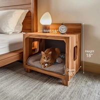Table de chevet en bois avec lit pour animaux de compagnie, mobilier pour animaux, maison pour chat d'intérieur, cachette confortable intégrée et table d'appoint pour chambre à coucher