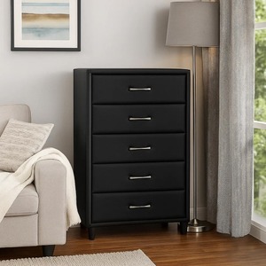 Cómoda Moderna Oe Home de 1 Pieza, Duradera, con Vidrio Negro Ecológico, Plegable, con Tiradores Plateados Elegantes, Cajonera Chic para el Hogar - Product Image 4