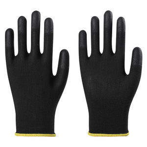 Gants noirs en PU, durables et résistants à l'usure, en nylon avec revêtement PU sur les doigts et les paumes, adaptés aux travaux électriques. - Product Image 1