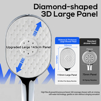Pommeau de douche à main de luxe en plastique ABS chromé poli, 9 fonctions, haute pression, grand panneau 3D en forme de diamant