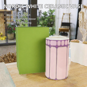 Modern Farmhouse Style White <b>Ceramic</b> Tabletop Flower <b>Vase</b> with Glazed Finish Exquisite & Durable for Wedding Living Room Decor - Product Image 2
