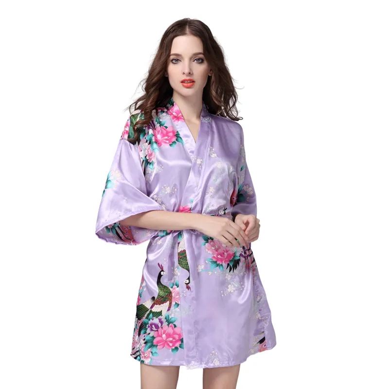 12 Farben auf Lager Kimono Robe Kontrast Wimpern Pyjama Gürtel Luxus Langarm Nachtwäsche Sexy Frauen 100% Seiden satin