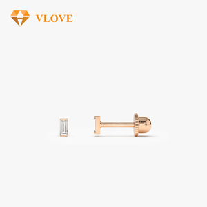 Vलव कस्टर्ड गहने 14k गोल्ड सिंगल बैगुएट हेलिक्स भेदी प्राकृतिक हीरे की बालियां - Product Image 4