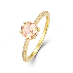 Anillo Levian de Oro de 14K con Morganita Melocotón, Anillo de Boda Redondo con Morganita Rosa y Diamantes Chocolate, Chapado en Rodio - Product Image 1