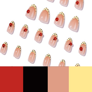 <span class=keywords><strong>Faux</strong></span> ongles en amande courts à marque privée avec colle, vente en gros, en gel souple, fleurs 3D, style français, à presser, fournitures - Product Image 3