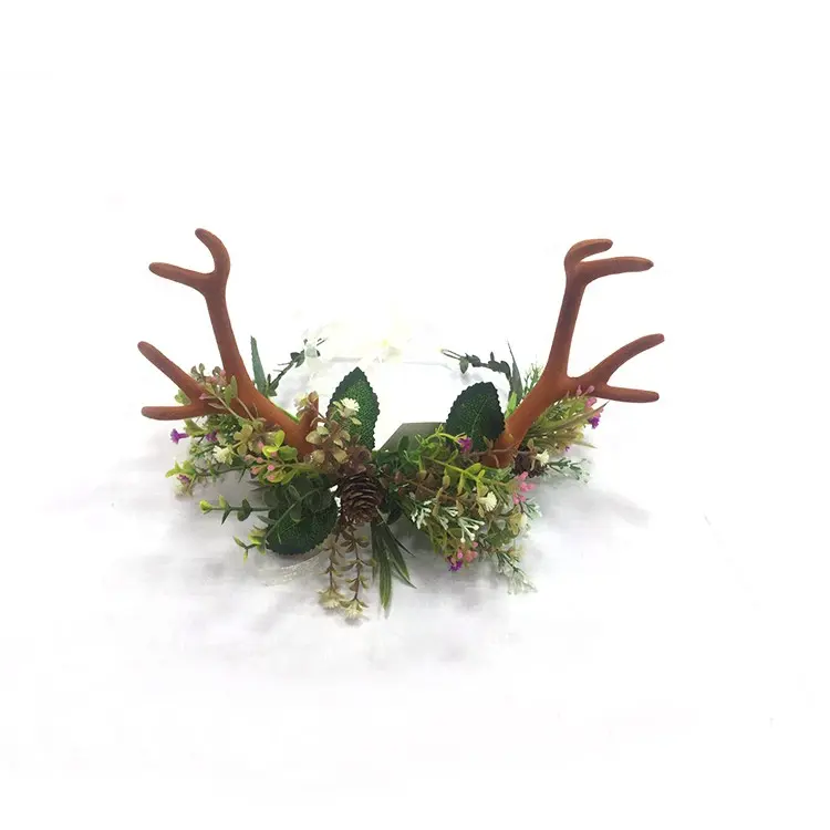 Wholesale Christmas halloween reindeer Flower Diy Headband With Antler