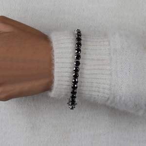 Moissanite Black Round Cut Gem Stone Tennis Bracelet Dainty Edgy Minimalist Dark Style Chain Bracelet Jewelry Gift for <b>Men</b> Women - Product Image 1